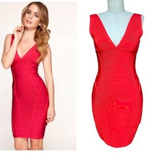 House of CB London Jenna Red Bodycon Bandage Dress Size Large